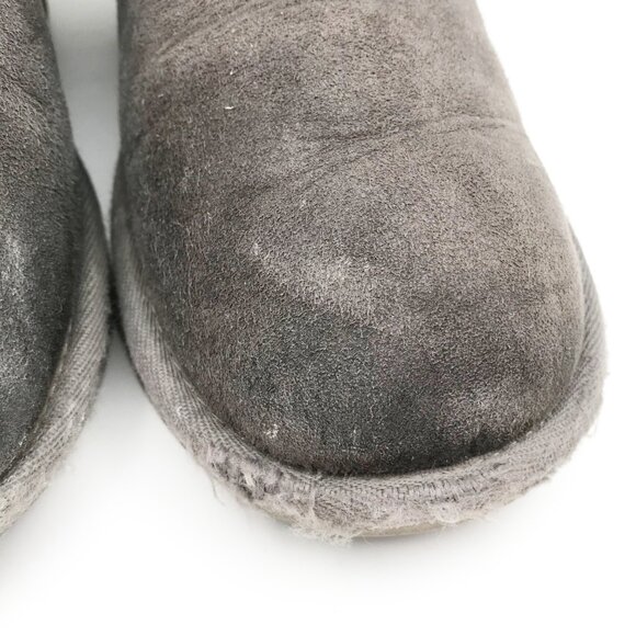 UGG Fluff Mini Quilted Gray Suede Fur Lined Ankle Boots Womens 6 Youth 5 - Picture 9 of 12